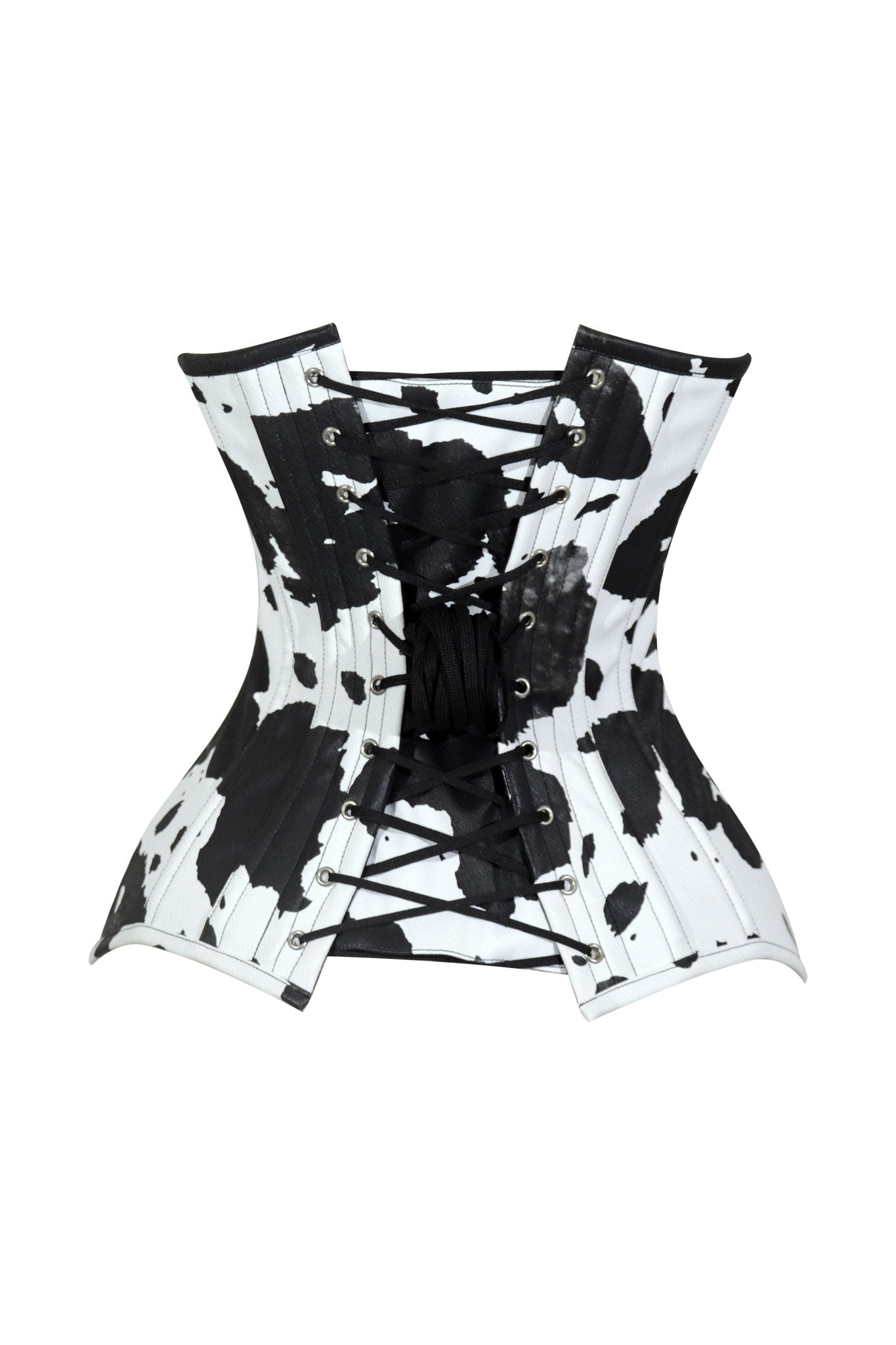 Lavish Black/White Cow Print Faux Leather Overbust Corset Top - Daisy Corsets