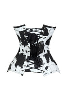 Lavish Black/White Cow Print Faux Leather Overbust Corset Top - Daisy Corsets