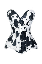 Lavish Black/White Cow Print Faux Leather Overbust Corset Top - Daisy Corsets