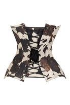 Lavish Brown/Cream Cow Print Faux Leather Overbust Corset Top - Daisy Corsets