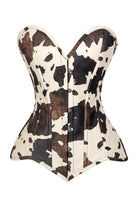 Lavish Brown/Cream Cow Print Faux Leather Overbust Corset Top - Daisy Corsets