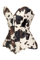 Lavish Brown/Cream Cow Print Faux Leather Overbust Corset Top - Daisy Corsets