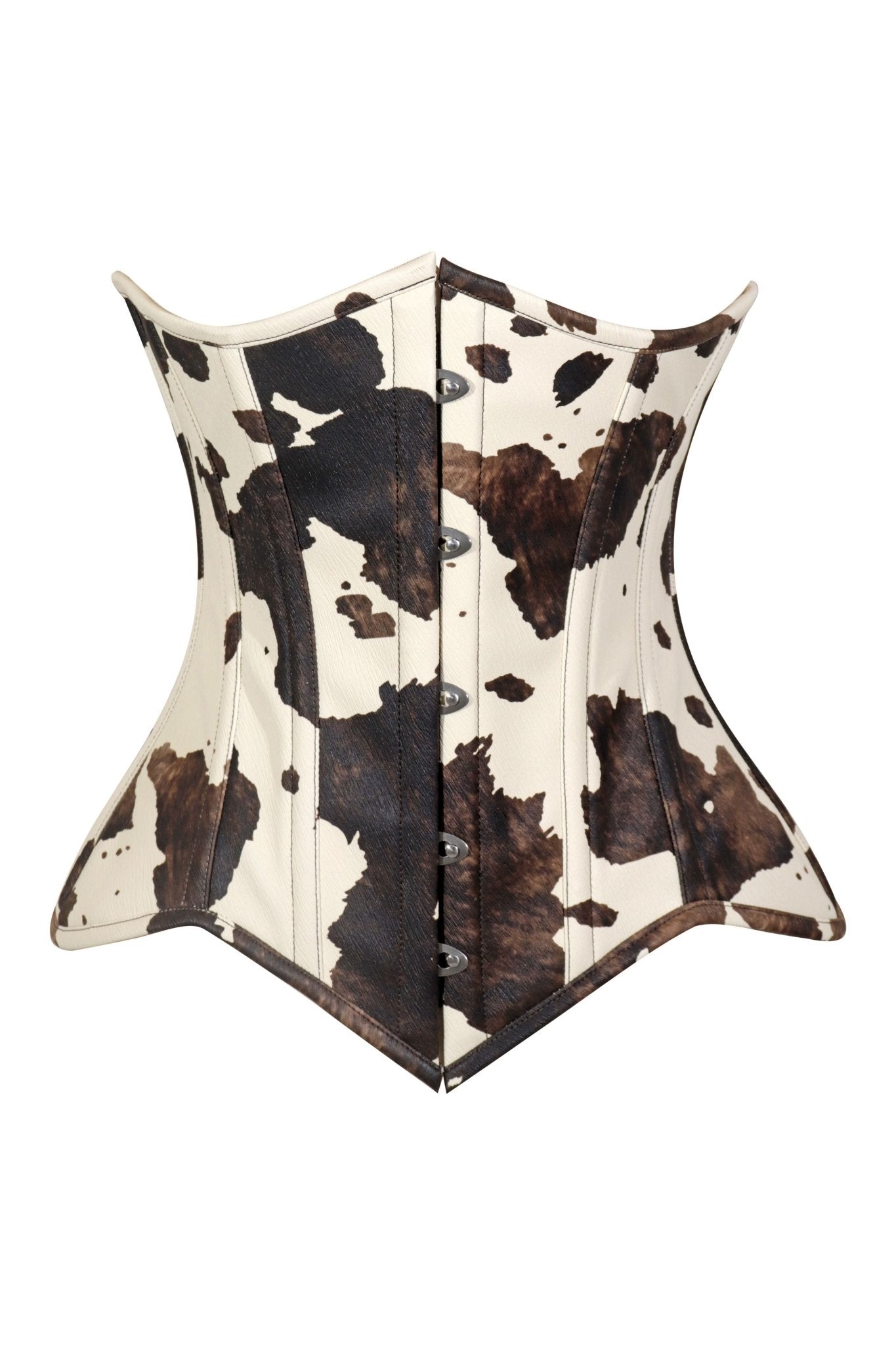 Lavish Brown/Cream Cow Print Faux Leather Underbust Waist Cincher Corset Top - Daisy Corsets