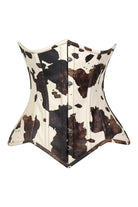 Lavish Brown/Cream Cow Print Faux Leather Underbust Waist Cincher Corset Top - Daisy Corsets