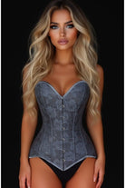 Lavish Dark Grey Lace Overbust Corset Sweetheart Neckline Busk Closure - Daisy Corsets