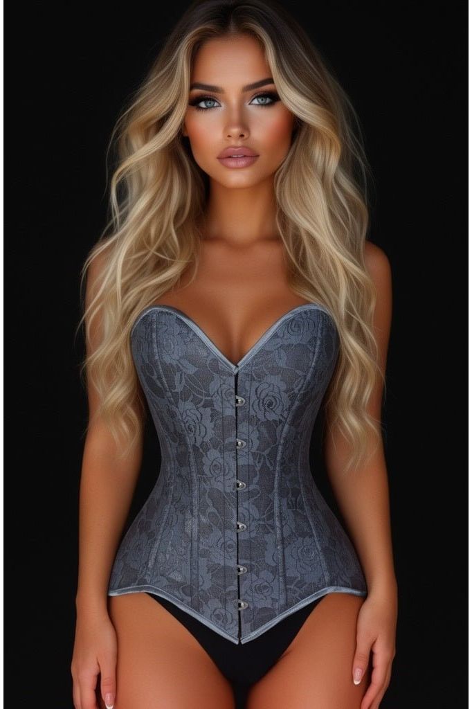 Lavish Dark Grey Lace Overbust Corset Sweetheart Neckline Busk Closure - Daisy Corsets