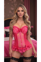 Lavish Fuchsia Lycra & Lace Hook & Eye Stretch Bustier Corset - Daisy Corsets