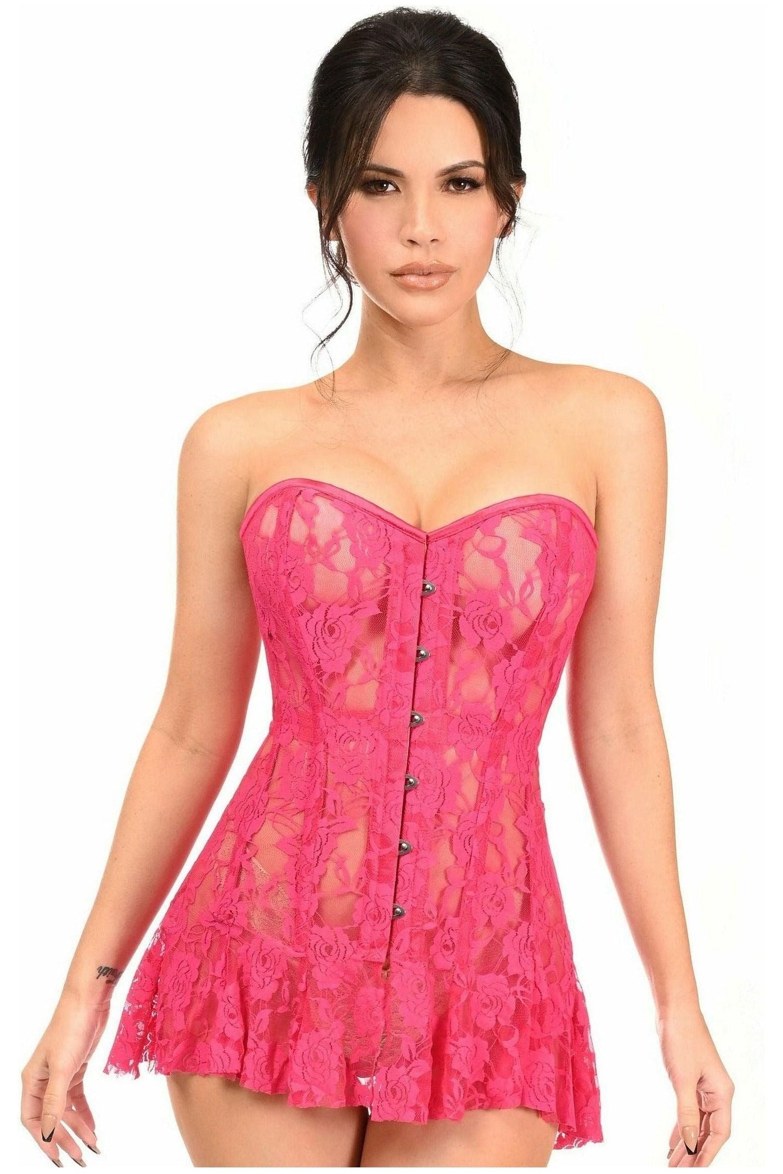 Lavish Fuchsia Sheer Lace Corset Dress - Daisy Corsets