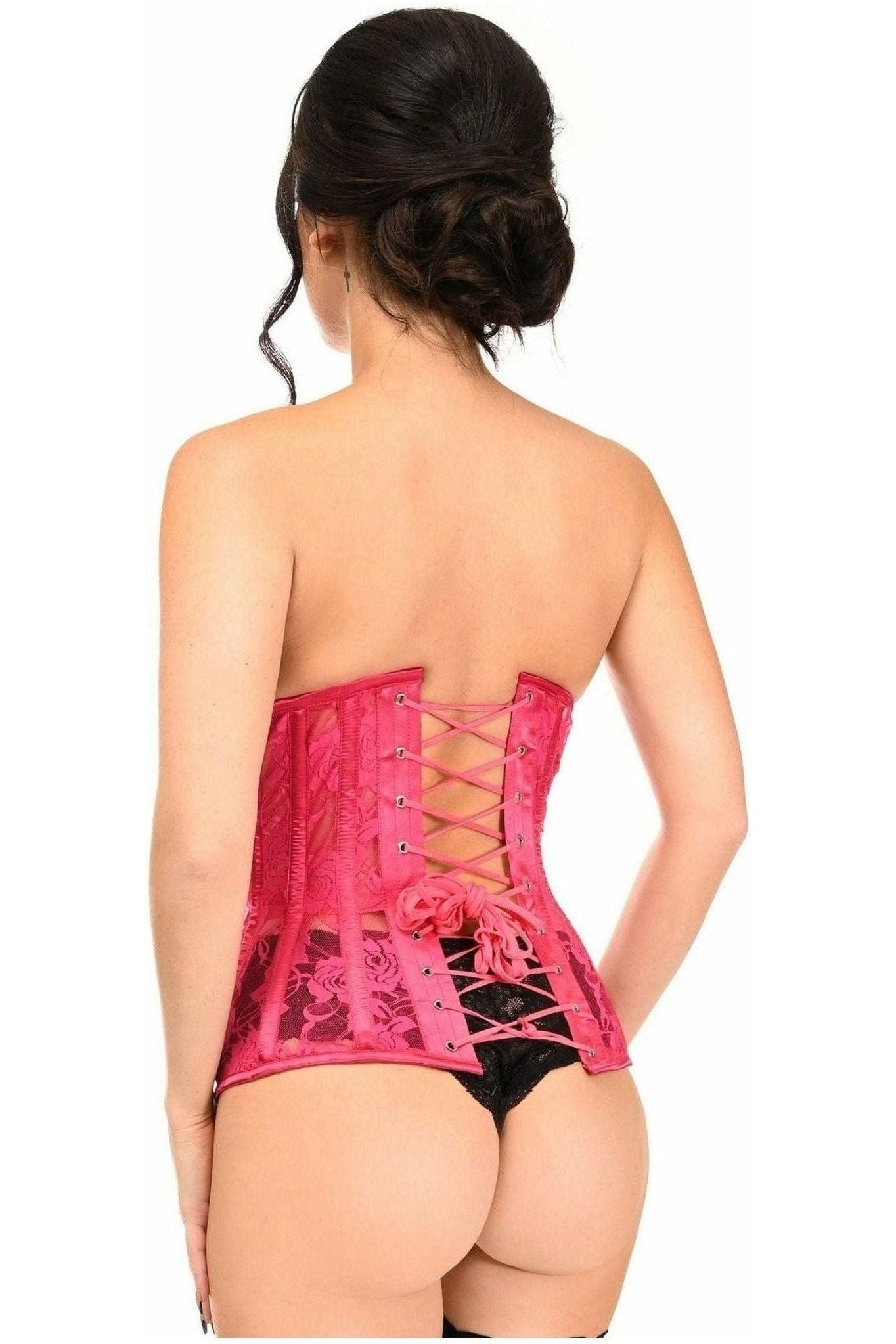 Lavish Fuchsia Sheer Lace Underwire Open Cup Underbust Corset - Daisy Corsets