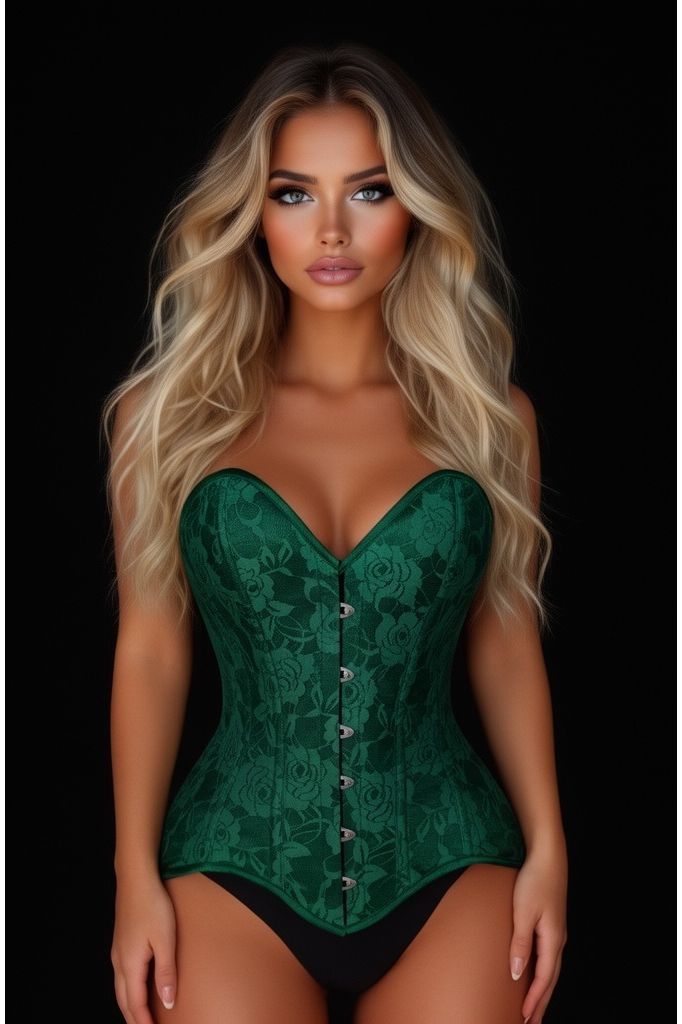 Lavish Green Lace Overbust Corset Sweetheart Neckline Busk Closure - Daisy Corsets