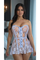 Lavish Lt Blue Sheer Lace Corset Dress - Daisy Corsets
