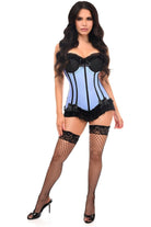 Lavish Lt Blue w/Black Lycra Hook & Eye Stretch Bustier Corset - Daisy Corsets