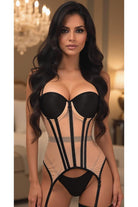 Lavish Nude/Black Mesh Underwire Bustier Corset w/Garters - Daisy Corsets