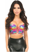 Lavish Rainbow PVC Glitter Lace - Up Short Bustier Top - Daisy Corsets