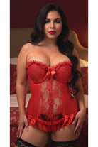 Lavish Red Lycra & Lace Hook & Eye Stretch Bustier Corset - Daisy Corsets