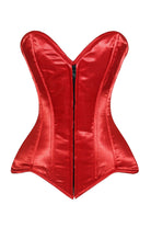 Lavish Red Satin Front Zipper Overbust Corset - Daisy Corsets