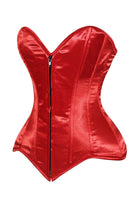Lavish Red Satin Front Zipper Overbust Corset - Daisy Corsets