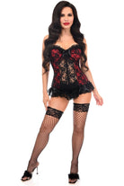 Lavish Red w/Black Lace & Lycra Hook & Eye Stretch Bustier Corset - Daisy Corsets