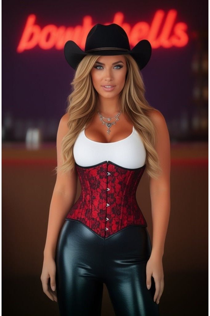 Lavish Red/Black Lace Underbust Corset Waist Cincher Busk Closure - Daisy Corsets
