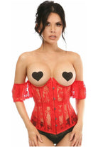 Lavish Sheer Red Lace Underbust Underwire Corset w/Ruffle Sleeve - Daisy Corsets
