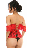 Lavish Sheer Red Lace Underbust Underwire Corset w/Ruffle Sleeve - Daisy Corsets