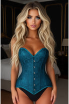 Lavish Teal Lace Overbust Corset Sweetheart Neckline Busk Closure - Daisy Corsets