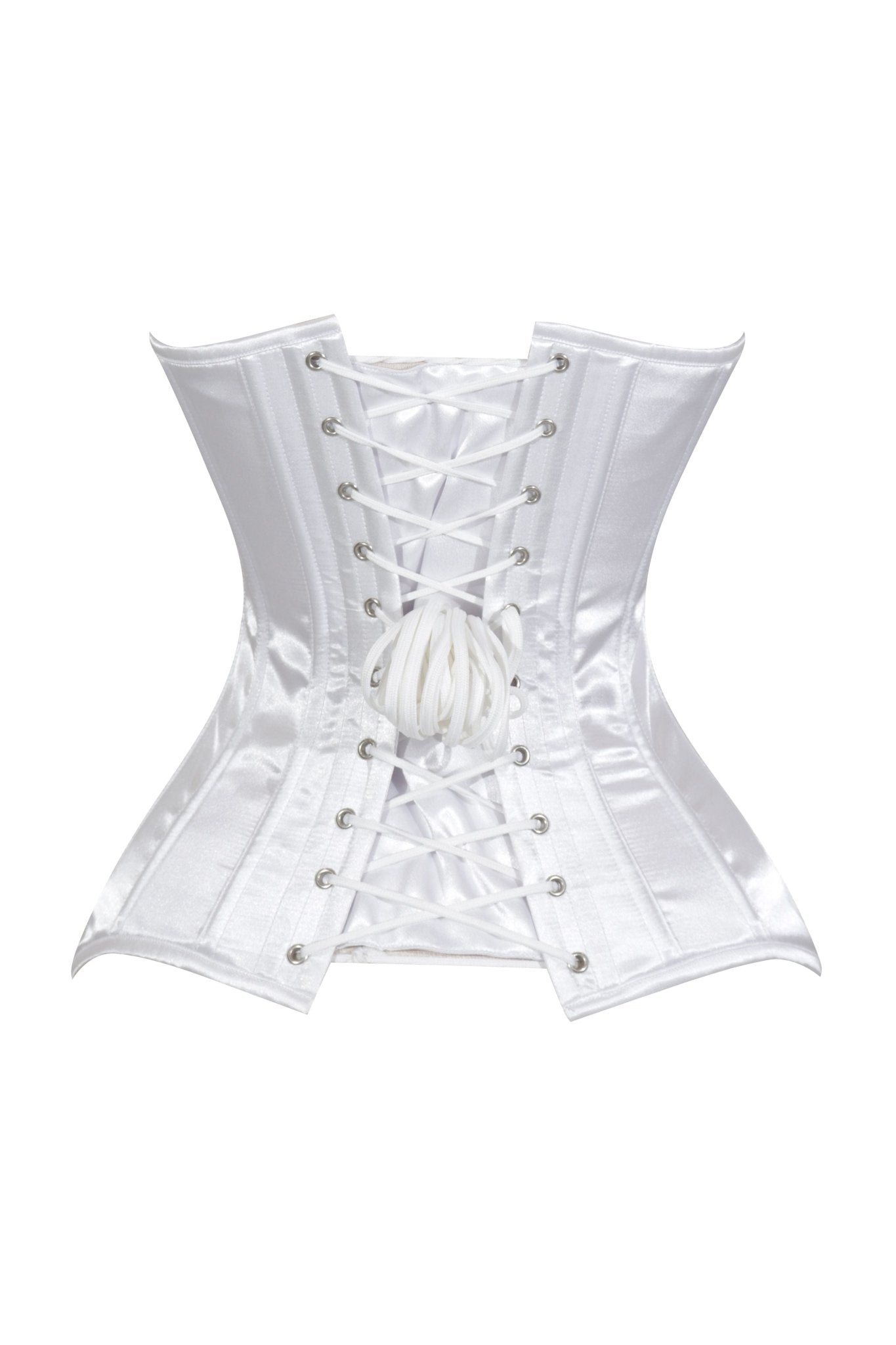 Lavish White Satin Front Zipper Overbust Corset - Daisy Corsets