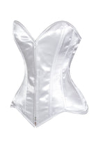 Lavish White Satin Front Zipper Overbust Corset - Daisy Corsets