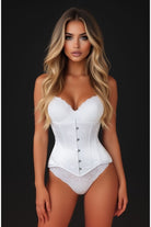 Lavish White Satin Underbust Corset Waist Cincher Busk Closure - Daisy Corsets