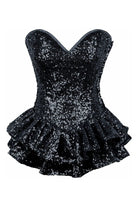 Top Drawer Black Sequin Steel Boned Mini Corset Dress - Daisy Corsets