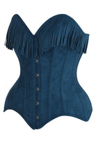 Top Drawer Blue Suede Steel Boned Overbust Corset w/Fringe - Daisy Corsets