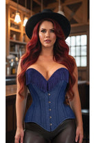 Top Drawer Dark Blue Denim Steel Boned Overbust Corset w/Fringe - Daisy Corsets