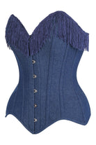 Top Drawer Dark Blue Denim Steel Boned Overbust Corset w/Fringe - Daisy Corsets