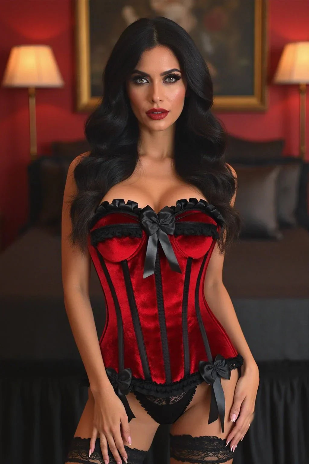 Daisy Corsets Top Drawer Dark Red Velvet Steel Boned Burlesque