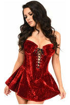 Top Drawer Dark Red Velvet Steel Boned Corset Dress - Daisy Corsets