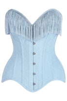 Top Drawer Light Blue Denim Steel Boned Overbust Corset w/Fringe - Daisy Corsets