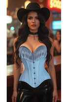 Top Drawer Light Blue Denim Steel Boned Overbust Corset w/Fringe - Daisy Corsets
