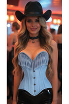 Top Drawer Light Blue Denim Steel Boned Overbust Corset w/Fringe - Daisy Corsets
