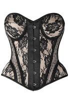 Top Drawer Nude w/Black Lace Steel Boned Underwire Bustier Corset - Daisy Corsets