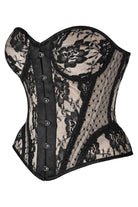 Top Drawer Nude w/Black Lace Steel Boned Underwire Bustier Corset - Daisy Corsets