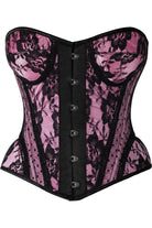 Top Drawer Pink w/Black Lace Steel Boned Underwire Bustier Corset - Daisy Corsets