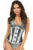Top Drawer Silver Holo & Black Fishnet Steel Boned Under Bust Corset - Daisy Corsets