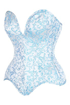 Top Drawer Steel Boned Blue Brocade Plunge Overbust Corset Top - Daisy Corsets