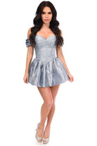 Top Drawer Steel Boned Dusty Blue Brocade & Taffeta Corset Dress - Daisy Corsets