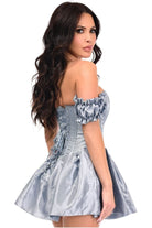 Top Drawer Steel Boned Dusty Blue Brocade & Taffeta Corset Dress - Daisy Corsets