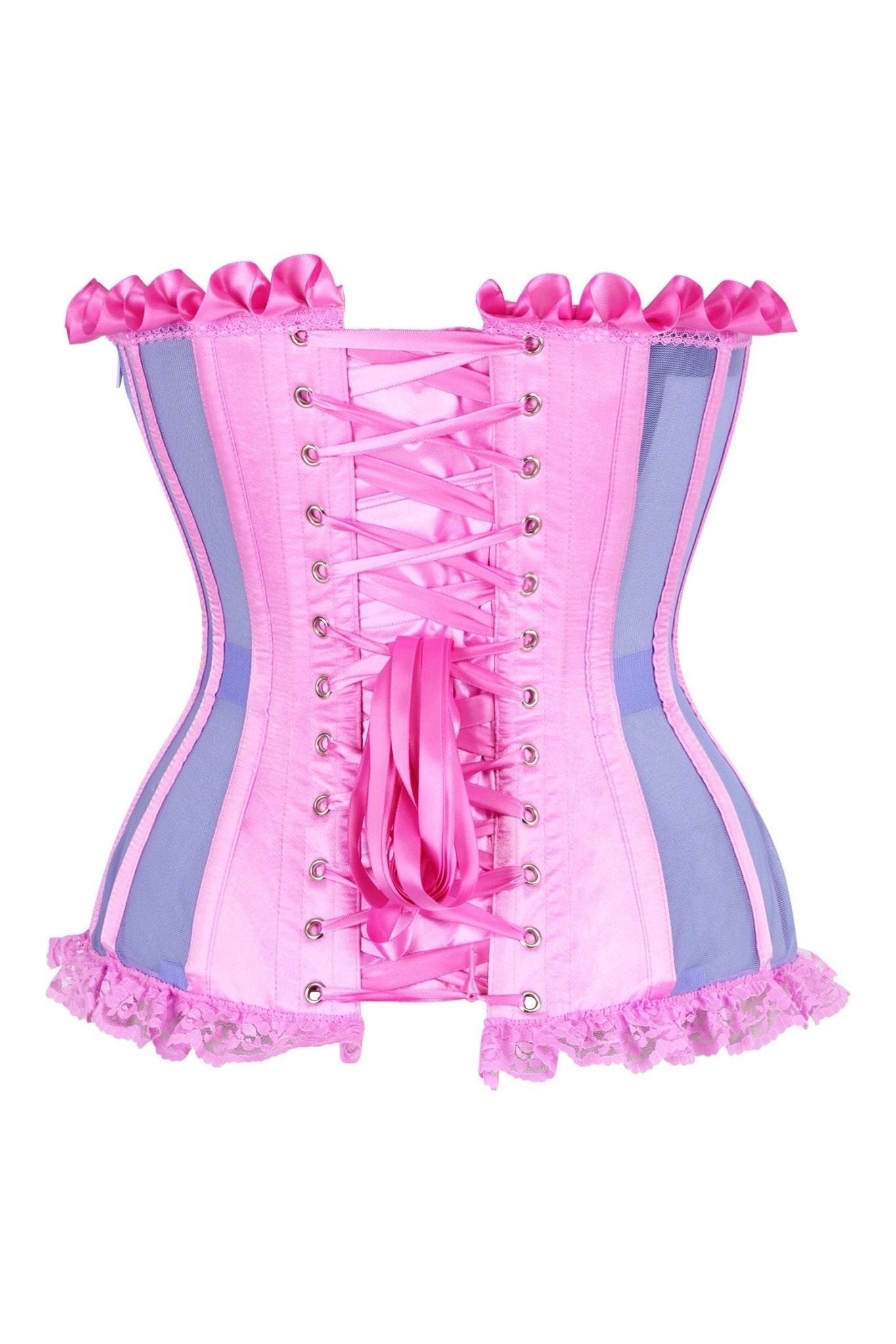 Top Drawer Steel Boned Purple/Pink Mesh Underwire Bustier Corset - Daisy Corsets