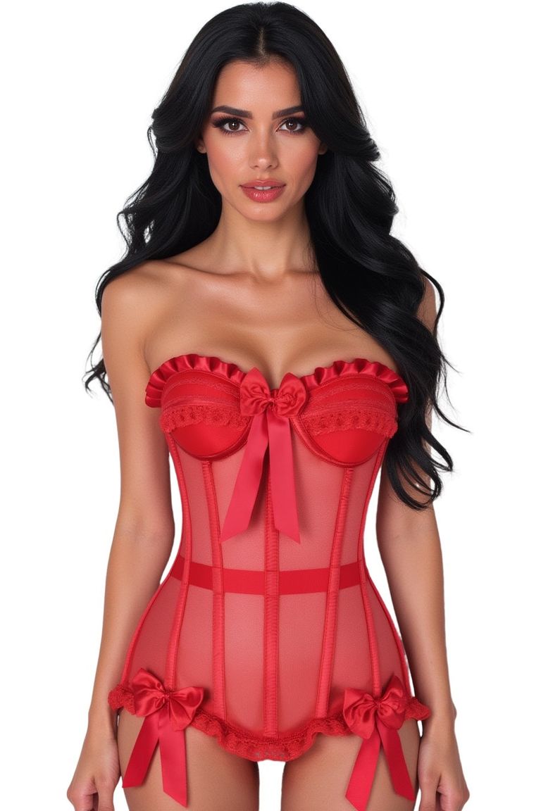 Top Drawer Steel Boned Red Mesh Underwire Bustier Corset - Daisy Corsets