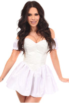 Top Drawer Steel Boned White Brocade & Taffeta Corset Dress - Daisy Corsets