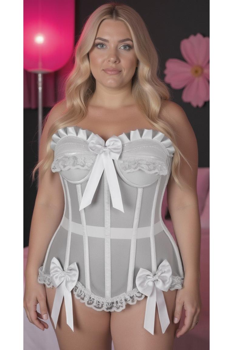 Top Drawer Steel Boned White Mesh Underwire Bustier Corset - Daisy Corsets